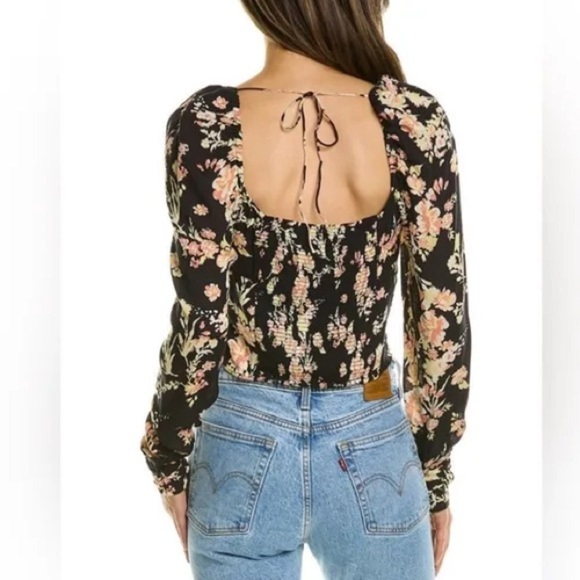 Free People - Hilary Floral Print Keyhole Long Sleeve Tie Back Blouse Top XSmall - Picture 2 of 12
